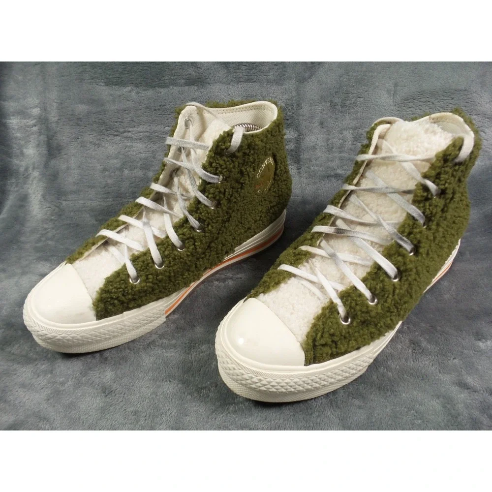 Converse Shoes Kids Size 4 Green All Star Sherpa EVA Platform High‎ Dark Moss